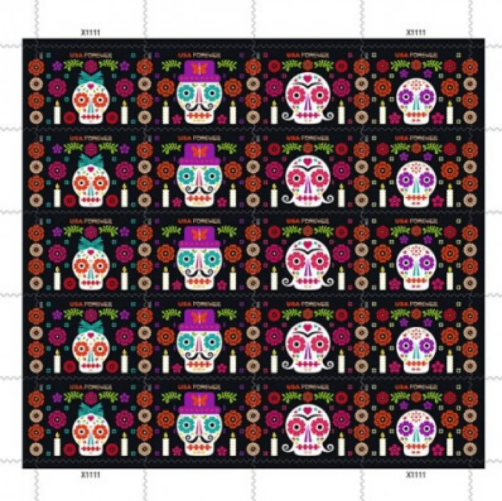 100 Day of the Dead Sugar Skulls‎ Forever Postage Stamps USPS Halloween Skeleton